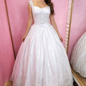 White Lace-Detail Ball Gown Dress